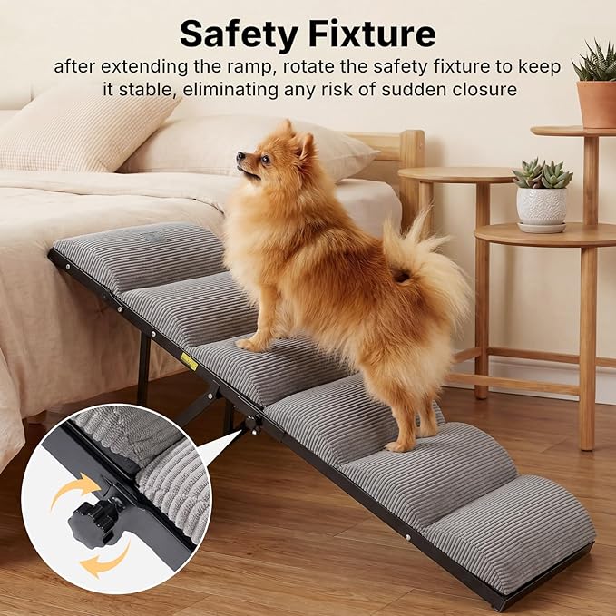 Veehoo Dog Ramp for Bed Couch Height Adjustable from 12" to 20", Foldable Stairs for Dogs to Get on Bed 17" Extra Wide, Portable Pet Doggie Steps Indoor with Non Slip Pad, Support up to 150 lbs