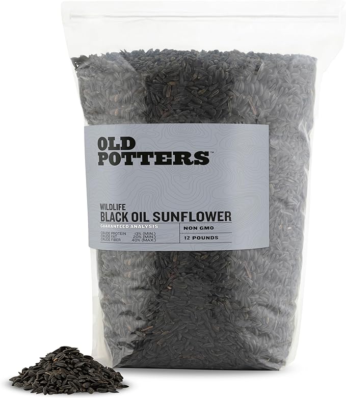 Old Potters Wildlife Black Oil Sunflower Seeds for Birds and Wildlife, Non-GMO & USA Grown on Small Farms (12 lbs)