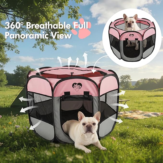 Dog Cat Playpen，Pet Cage - Indoor Outdoor, Portable Foldable Pop Up, Removable Zipper Top，Fits Dogs, Cats, Rabbits(Pink,S)