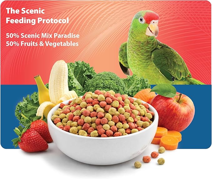 Scenic Mix Paradise Medium Parrot Food - 3.5 lb Bag - 1/4" Bird Pellets - Complete Nutrition for Sun Conures, Pionus, Senegals, Caiques & More