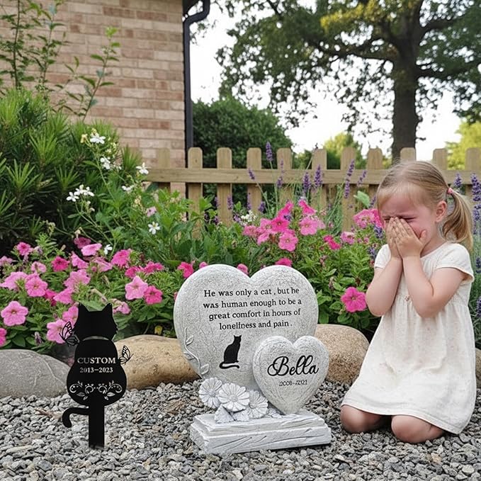 Custom Cat Grave Marker Outdoor, Personalized Metal Cat Memorial Grave Stake with Name and Date, Outdoor Waterrproof Cats Memorial Plaque