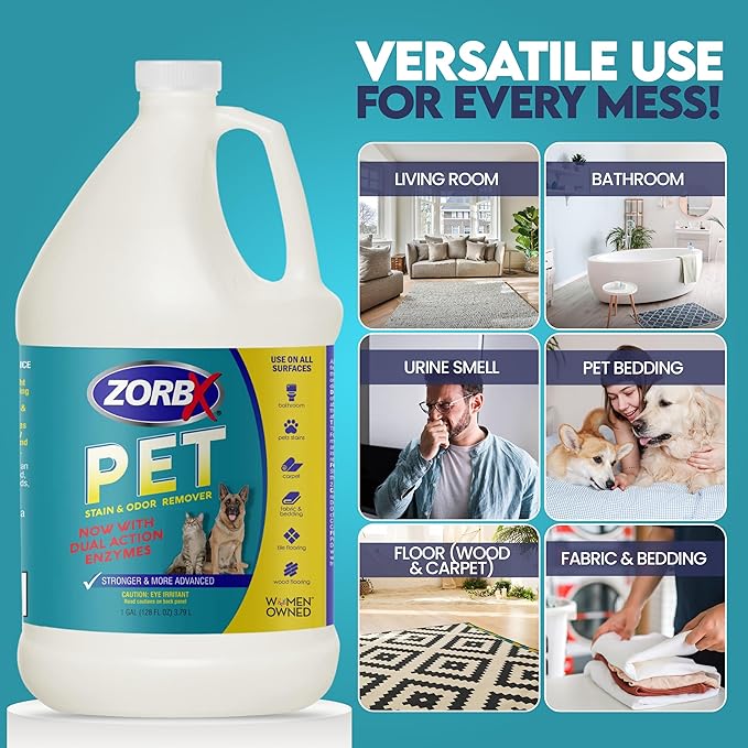 ZORBX Pet Stain and Odor Remover 128 FL Oz - Dual Action Pet Odor Solution for Carpet, Furniture, Dog & Cat Urine