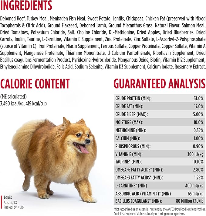 Nulo Freestyle Small Breed Dog Food Dry - Beef & Sweet Potato, Puppy & Adult Grain Free Dog Food, Natural, High Protein, Smaller Sized Kibble with BC30 Probiotic for Healthy Digestion Support, 6lb