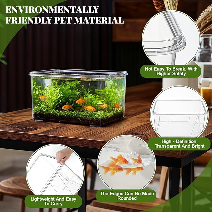 Geelin 1.5 Gallon Plastic Fish Tank Large Bowl Shatterproof with Crystal Clear Clarity for Terrarium, Flower Vase Centerpiece Gift for Fish Lovers (Square)