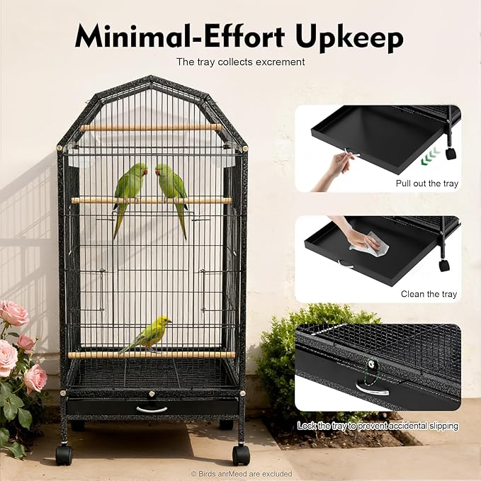 39.9'' Iron Parakeet Bird Cage, Pet Bird Flight Cages with Rolling Stand for Conures Lovebirds Cockatiels Finches Parrot Pet House, Small to Medium Birds