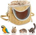 Bird Carrier Travel Backpack with Straw Woven - Portable Pet Backpack, Breathable Outer Cage, Travel Parrot Parakeet Cage Bag