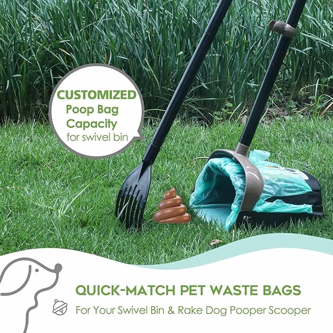 Dog Poop Bags, EZ Tie Handles for A&H Swivel Bin Waste Bags, AYOTEE Rake Dog Pooper Scooper Bag Refill,Leakproof Large Opening and Unscented,100 Count Refill Bags