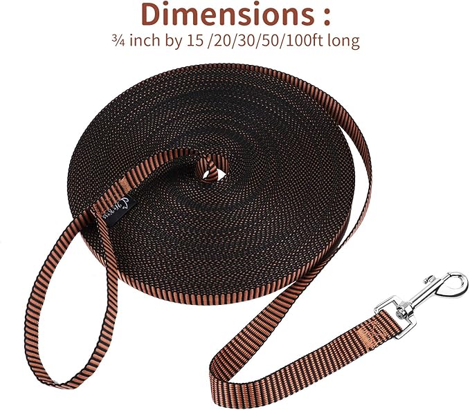 Hi Kiss Dog/Puppy Obedience Recall Training Agility Lead - 15ft 20ft 30ft 50ft 100ft Training Leash - Great for Training, Play, Camping, or Backyard(50ft,Black_Orange)