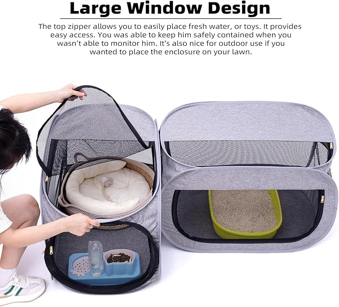 NAFU Corner Cat Playpen with Litter Box Compartment for Indoor Use - Space Saving Foldable Enclosure for Kittens & Puppy, Cat Houses & Condos