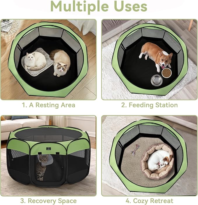 Portable Indoor Dog Playpen for Small Dogs & Puppies by A 4 Pet – 50.39" Pop-Up Soft Puppy Playpens with Bowl, Waterproof Floor, Calm Safe Space for Home, Travel & Daily Use