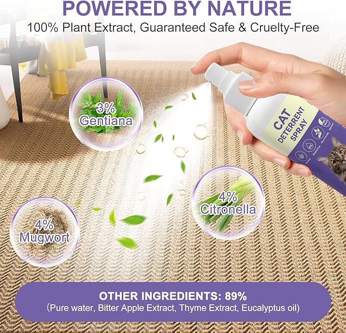 Cat Deterrent Spray, Cat Repellent Indoor and Outdoor, Citrus Spray for Cats, Cat Deterrent for Furniture Protection, Pee Spraying, Excessive Chewing & Scratching Everywhere, 5.07 Fl Oz