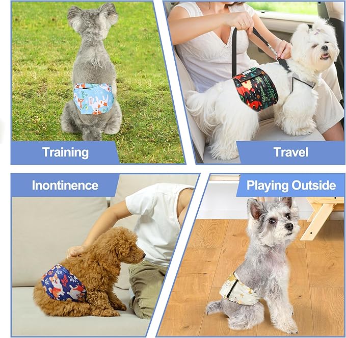 5 Pack Dog Diapers Male Reusable, Premium Belly Bands for Male Dogs, High Absorbing Dog Pee Wraps for Doggie in Incontinence or Excitable Urination and Training Flower L