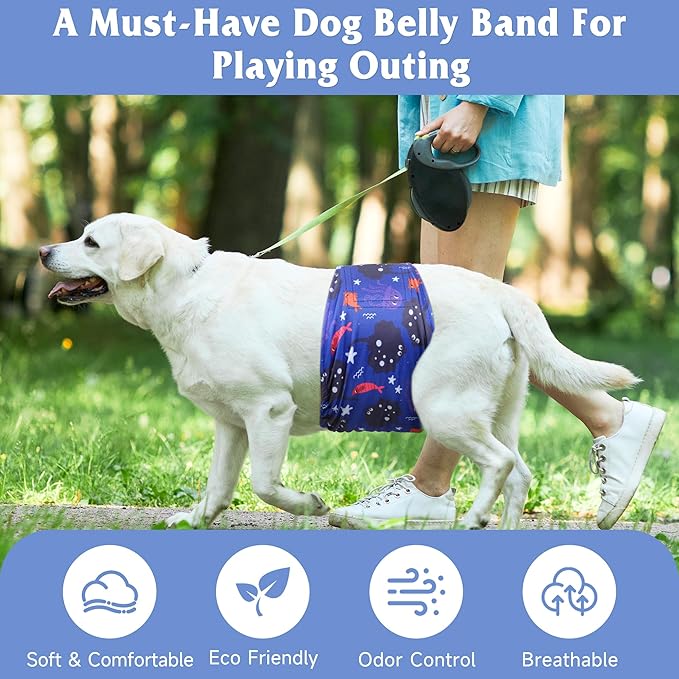 5 Pack Dog Diapers Male Reusable, Premium Belly Bands for Male Dogs, High Absorbing Male Dog Pee Wraps for Doggie in Incontinence or Excitable Urination and Training Dinosaur XXL