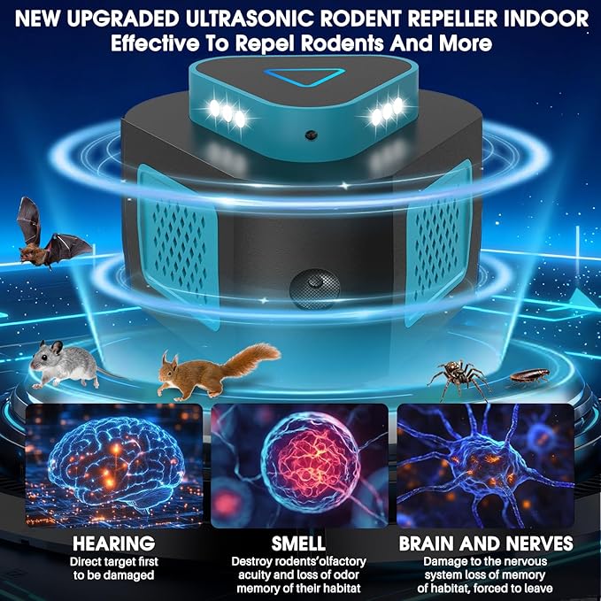 2026 Upgraded Mouse Repellent Ultrasonic Plug in 4-Modes Pest Rodent Control for Mice Rat Squirrel Bat Roach Spider Pest Repeller for Attic House Warehouse Basement Garage Office 2 Pack