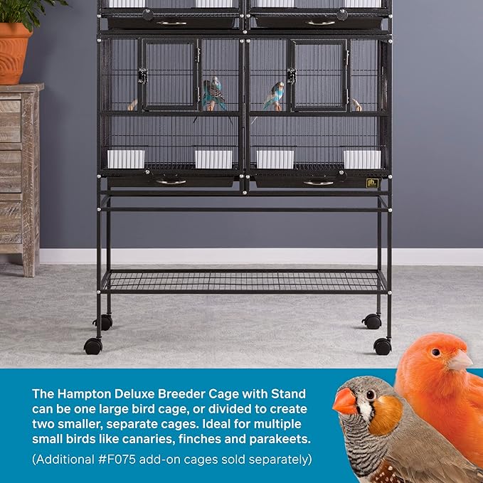 Prevue Pet Products F070 Hampton Deluxe Divided Breeder Cage with Stand,Black Hammertone,1/2"