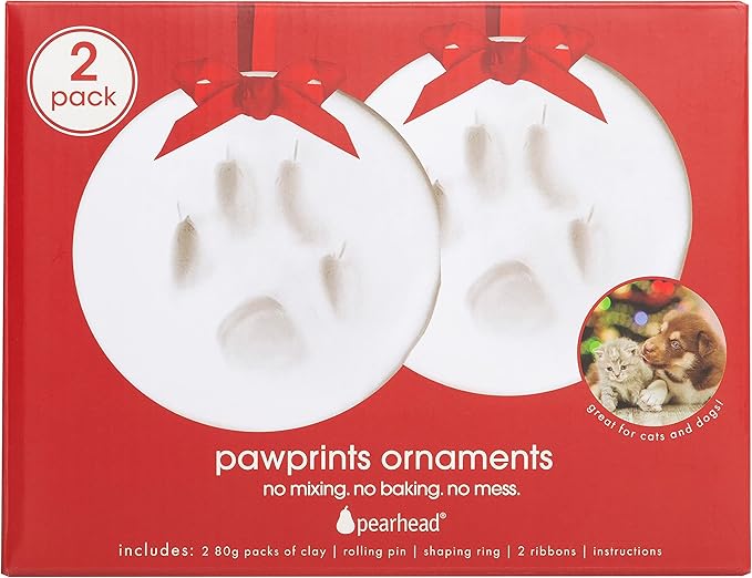 Pearhead Pawprints Christmas Ornament, DIY No Mess Pet Paw Print Holiday Keepsake Kit, Dog or Cat Stocking Stuffer Gift, for Pet Parents, Paw Print Ornament for The Holidays | (Pack of 12)