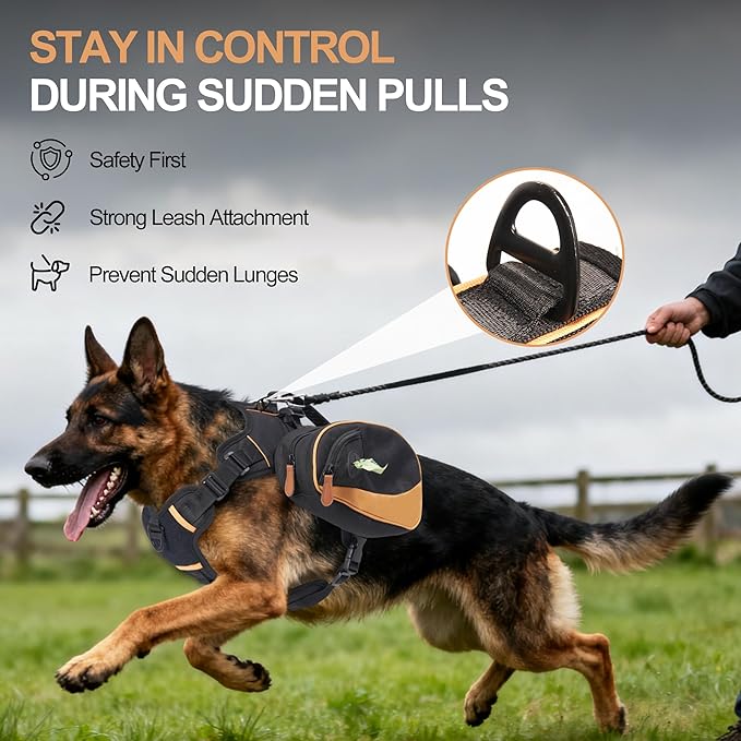 Dog Backpack Suitable for Medium to Large Dogs, Adjustable Lightweight Pet Harness, Built-in Poop Bag Dispenser, Waterproof and Safe, Suitable for Hiking, Puppy Training, Or Daily Walks, L