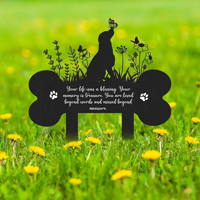 Pet Grave Markers Dog, Metal Dog Memorial Garden Markers Decorations for Cemetery, Pets Waterproof Grave Stakes Plaque Pet Headstone Garden Memorial Graves(13.4 x 12 in)