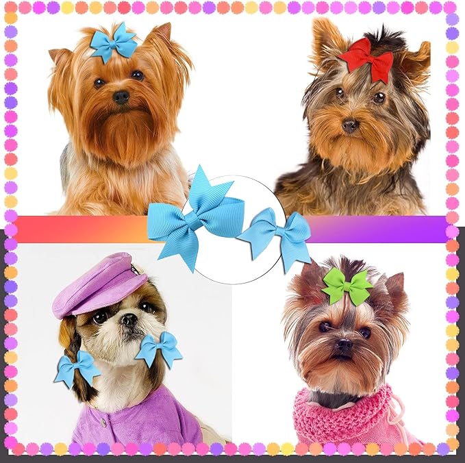 60PCS Small Dog Bows with Clips,Small Handmade Hair Accessories Bow Pet Puppy for Doggies Cat Kitten Rabbit Grooming Accessories (Green Style C-60pcs)
