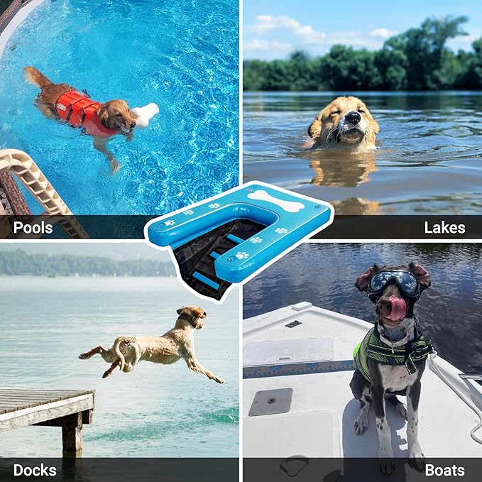 60"x42" Dog Boat Ramp with Thickened Non-Slip Mat, Dog Paw Patterns, Supports Up to 240 lbs, Perfect for Pools, Lakes, and Beaches