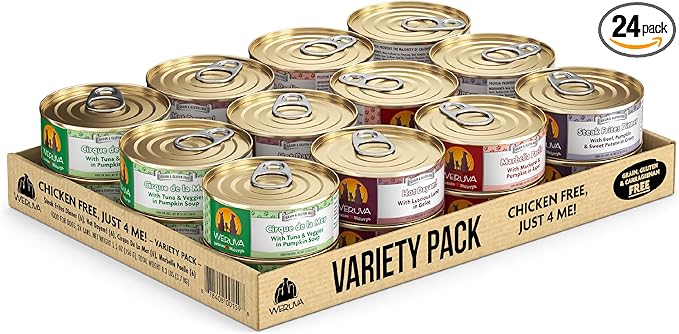 Weruva Classic Dog Food, Variety Pack, Chicken Free, Just 4 Me, Wet Dog Food, 5.5oz Cans (Pack of 24)
