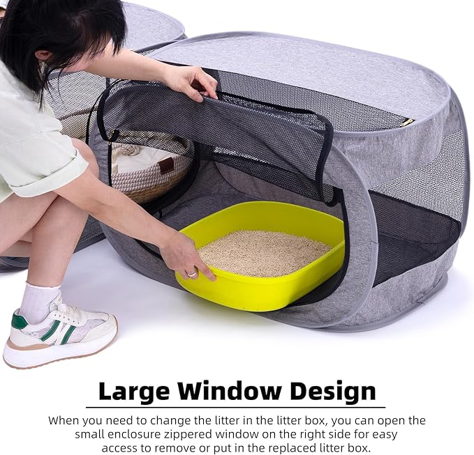 NAFU Corner Cat Playpen with Litter Box Compartment for Indoor Use - Space Saving Foldable Enclosure for Kittens & Puppy, Cat Houses & Condos