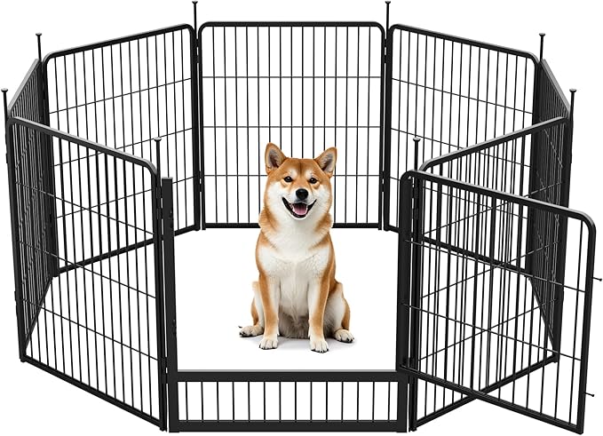 SunsGrove Dog Playpen Outdoor, Heavy Duty 32 Inch 8 Panels Dog Playpen for Small and Medium Dogs, Free and Safe Play Dog Fence Indoor, Black