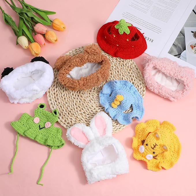 8 Pcs Cat Costume Hats, Cat Costume Halloween Bunny Hat Outfit with Ears, Cute Bear Pet Hat, Funny Pet Hats for Kitten and Small Dogs Puppy Party Christmas Easter Accessory Headwear