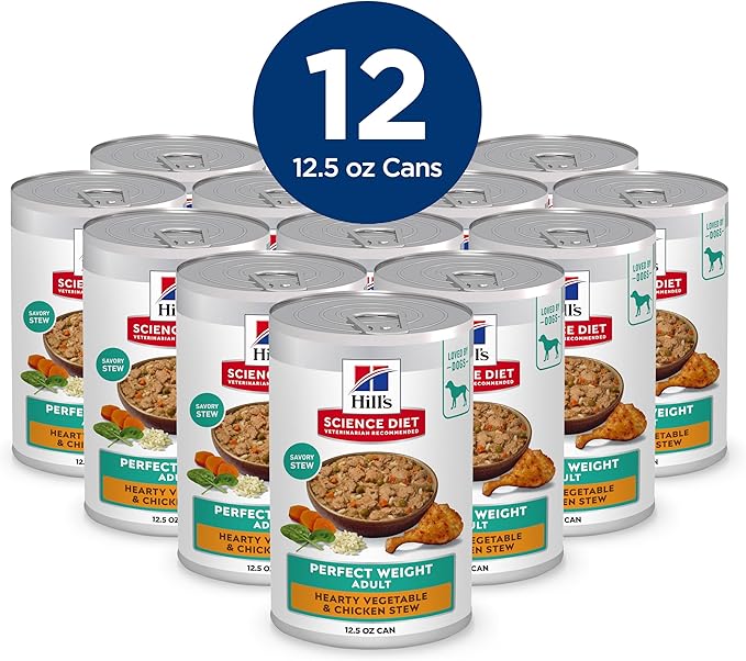 Hill's Science Diet Adult Perfect Weight Wet Dog Food, Hearty Vegetable & Chicken Stew, 12.5 oz. Cans, 12-Pack