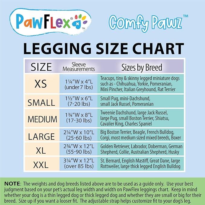 PawFlex Comfy Pawz Cotton Nonslip Protective Leggings for Dogs | Medical Pet Sleeve for Dogs Legs with Non-Slip Silicone Grip at Inner Cuffs and Adjustable Strap for No Twisting or Sliding Down