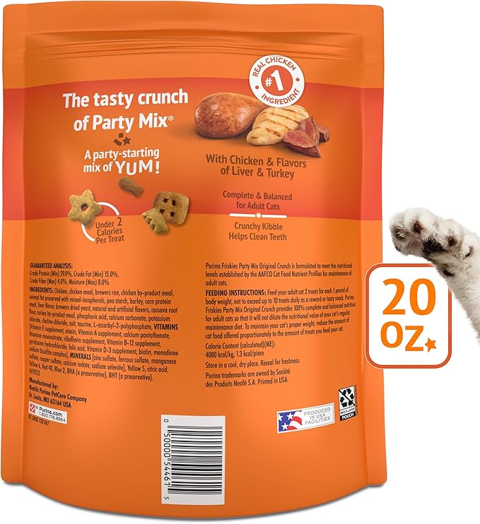 Friskies Purina Cat Treats,Party Mix Original Crunch - 20 oz. Pouch,(Pack of 2)