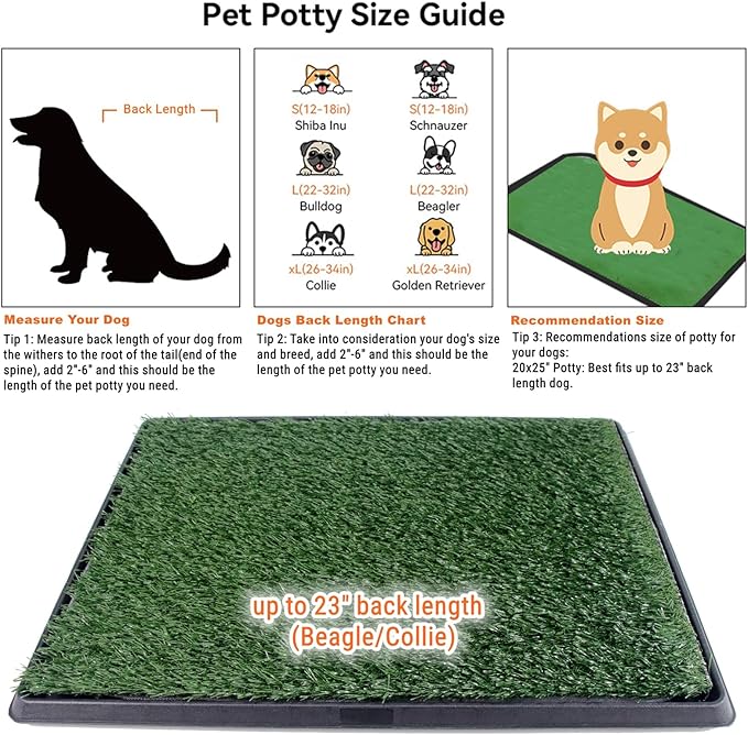 Dog Grass Pad with Tray 25"X20" - Artificial Turf Pet Potty for Apartment Balcony/Patio, Portable Fake Grass Litter Box for Dogs Training, Indoor/Outdoor Reusable Washable Pee Mat