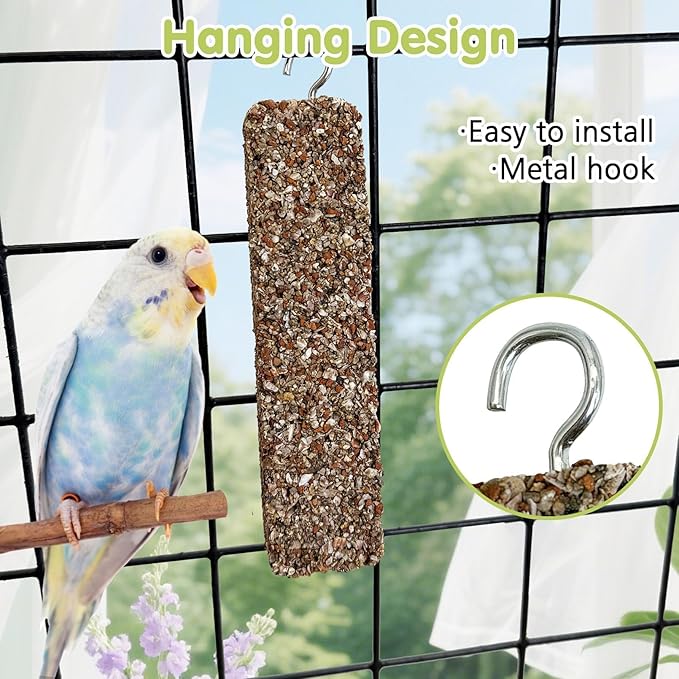 PINVNBY 6 PCS Parakeet Treats Natural Minerals Parrot Treat Sticks Calcium Cockatiel Snacks Hanging Bird Chewing Toy for Budgies Conurus Lovebirds Finches
