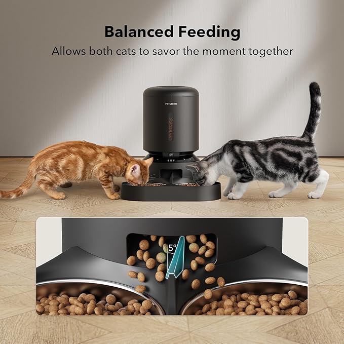 PETLIBRO Automatic Cat Feeder with Camera for Two Cats,1080P HD Video with Night Vision,5G WiFi Pet Feeder-with 2-Way Audio for Cat&Dog,Low Food&Motion-&Sound Alerts,Dual Tray,Black 5L,(Pack of 4)