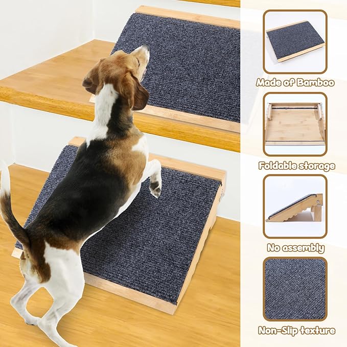 2-Pack Foldable Dog Ramp, Non-Slip Pet Ramp for Stairs, Porch Steps & Indoor Use, Easy Climbing for Small Medium Dogs & Cats, Easy Storage