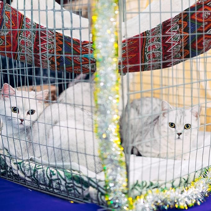 Jetec 2 Pack Cat Hammock for Cage, Catio Accessories Reversible Soft Cats Bed with Adjustable Straps and Hooks Double-Sided Linen and Fleece Hanging Hammock for Cats, Kitten(Ethnic Pattern,L)