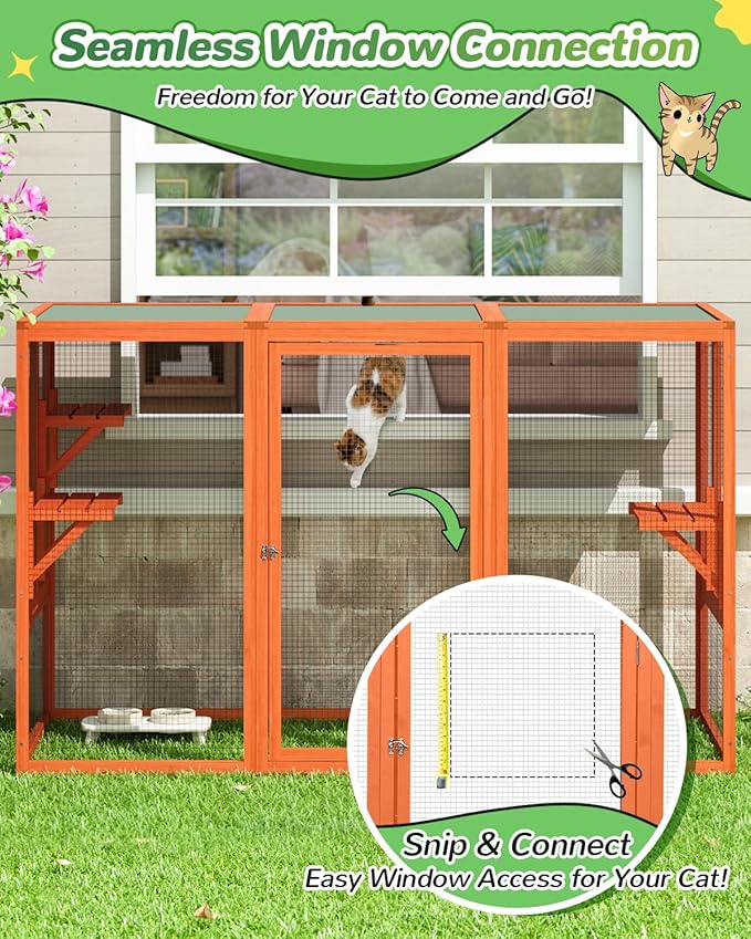 Catio Outdoor Cat Enclosure,71" Catios for Cats Outdoor Patio, Clearance Large Cat Cage for Outside, Cattio with Window Access, Weatherproof, Orange