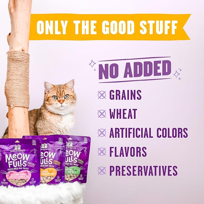 Stella & Chewy's Meowfulls Freeze Dried Cat Treats - Chicken & Chicken Liver Recipe - Raw Protein with Probiotics & Salmon Oil - 1 Calorie Per Treat - 1.5 oz