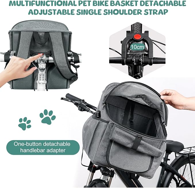 Qivine Dog Bike Basket,Dog Carrier for Bicycle Foldable Bike Pet Carrier with Handlebar Adapter Bicycle Carrier Backpacks for Small Medium Cats,Dogs