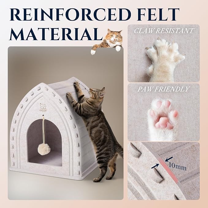 Apasiri Cat Houses for Indoor Cats: Cozy Indoor Pet Shelter with No-Tool Assembly, Thermal Enclosed Cathouse & Scratcher House for Anxious Kittens, 11.6x11.6x13.8 Inches