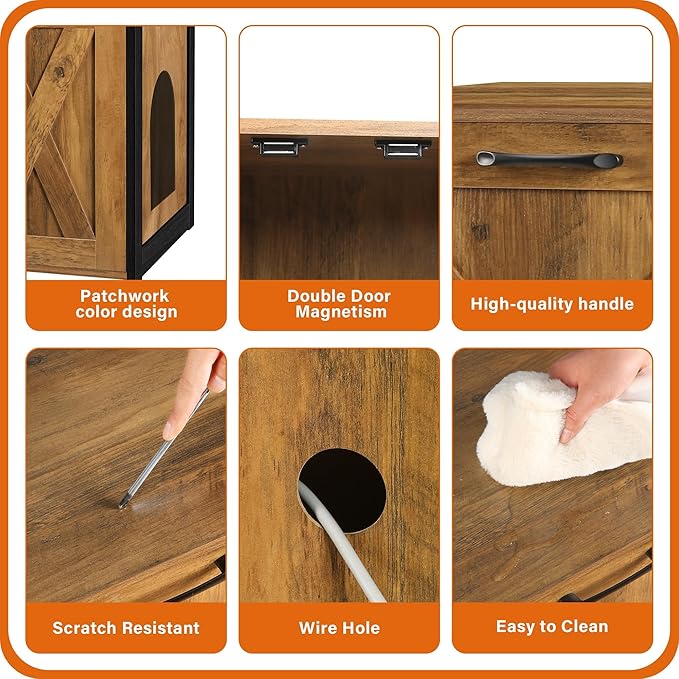 Dwanton Cat Litter Box Furniture Hidden, Cat Litter Box Enclosure, Reversible Entrance Can Be on Left or Right Side, Indoor Cabinet, Wooden Washroom, End Table, Nightstand, Warm Brown, 23.6" L