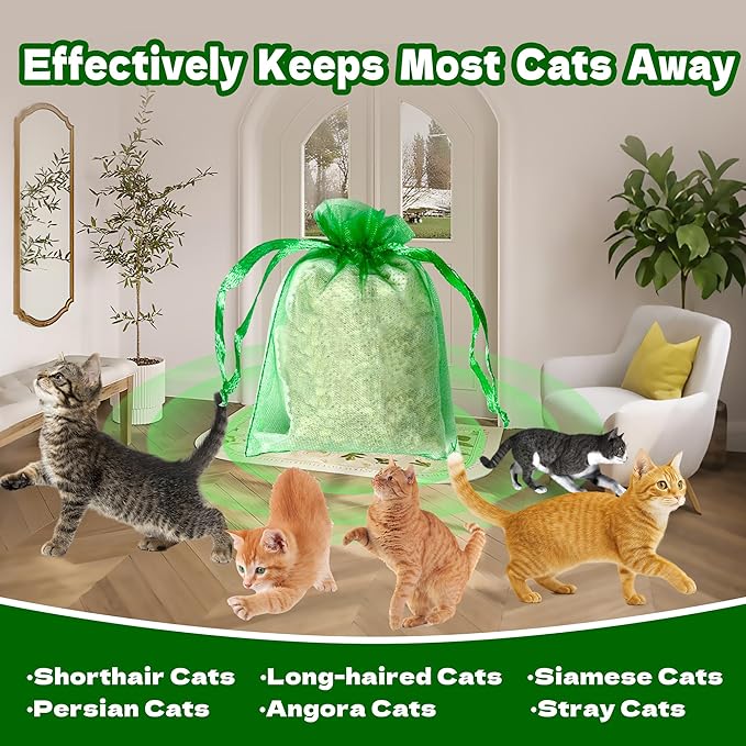 Cat Deterrent Outdoor Indoor Bags 12Pack, Long-Lasting Peppermint Scent for Garden Lawn & Furniture Protection, Safe for Pets & Kids