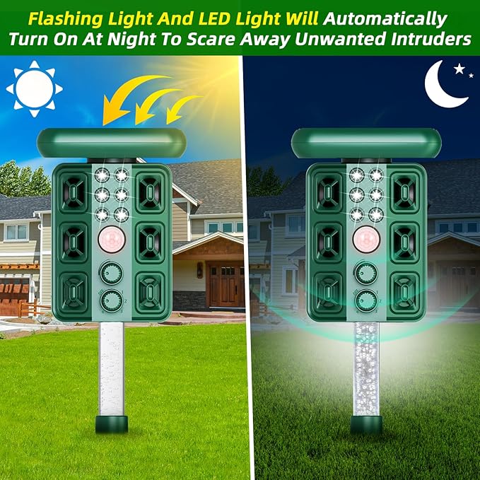 2026 Solar Sonic Racoon Fortress Pro Outdoor Cat Repellent, Ultrasonic Animal Repeller Squirrel Rabbit Deterrent with Motion Sensor&Flash Light to Scare Dog Skunk Out of Garden Yard Farm(