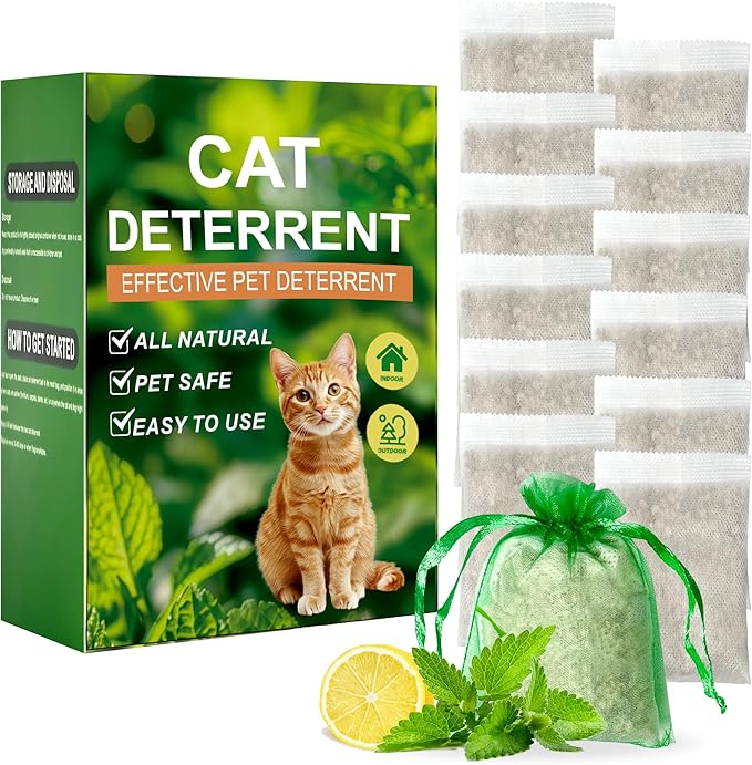 Cat Deterrent Outdoor Indoor Bags 12Pack, Long-Lasting Peppermint Scent for Garden Lawn & Furniture Protection, Safe for Pets & Kids