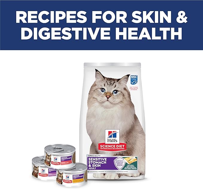 Hill's Science Diet Adult 1-6 Sensitive Stomach & Skin Dry Cat Food, Pollock & Barley, 6 lb. Bag (Updated Formula)
