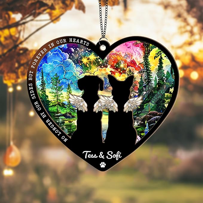 Personalized Dog Memorial Suncatcher – Custom Suncatcher with Name & Breed for Up to 3 Pets, Pet Loss Sympathy Gift, Memorial Keepsake for Dog Lovers