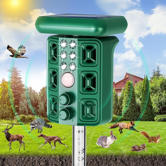 2026 Solar Sonic Racoon Fortress Pro Outdoor Cat Repellent, Ultrasonic Animal Repeller Squirrel Rabbit Deterrent with Motion Sensor&Flash Light to Scare Dog Skunk Out of Garden Yard Farm(