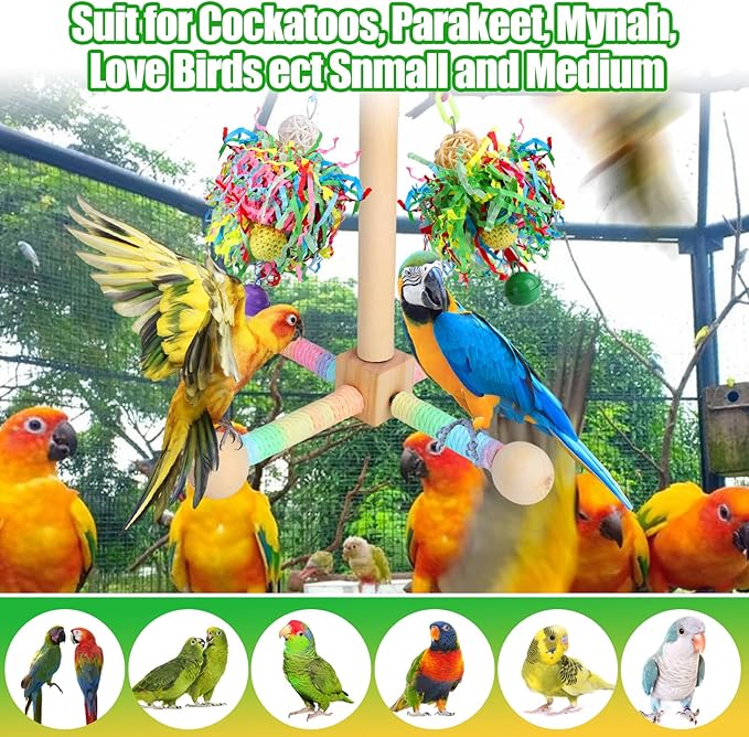 BABORUI Bird Toys, Parrot Foraging Shredder Hanging Toys with Perches for Cage