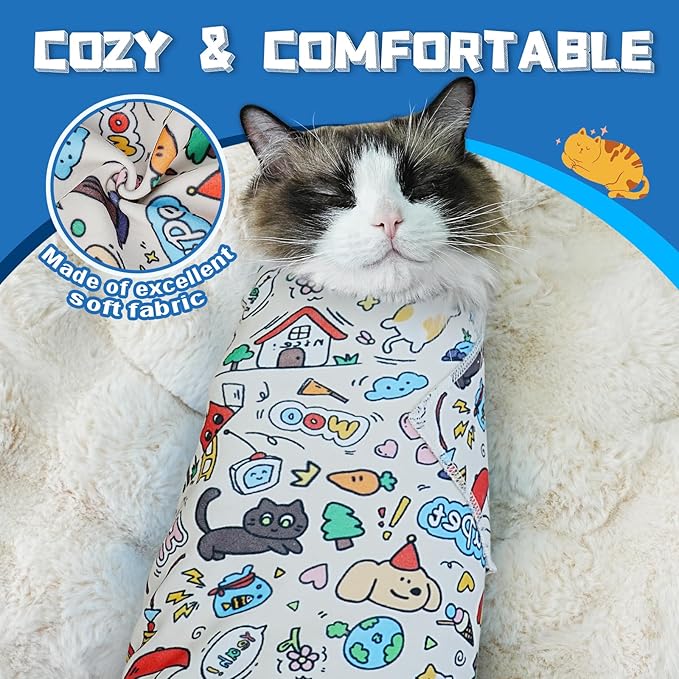 Supet Cat Grooming Wrap for Cutting Nails, 2026 Self-Adherent Anti-Escape Calming Cat Swaddle Wrap for Medicine, Nail Clipping, Teeth Brushing, Ear Cleaning (Cartoon, XL)