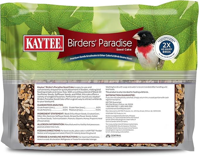 Kaytee Wild Bird Birders’ Paradise Seed Cake for Cardinals, Blue Jays, Woodpeckers, Finches and More, 2 Pounds, Pack of 4